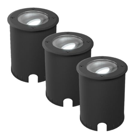 Set van 3 Lilly dimbare LED Grondspot - Kantelbaar - Overrijdbaar - Rond - 6500K daglicht wit - IP67 waterdicht - 3 jaar garantie - Zwart | HOFTRONIC