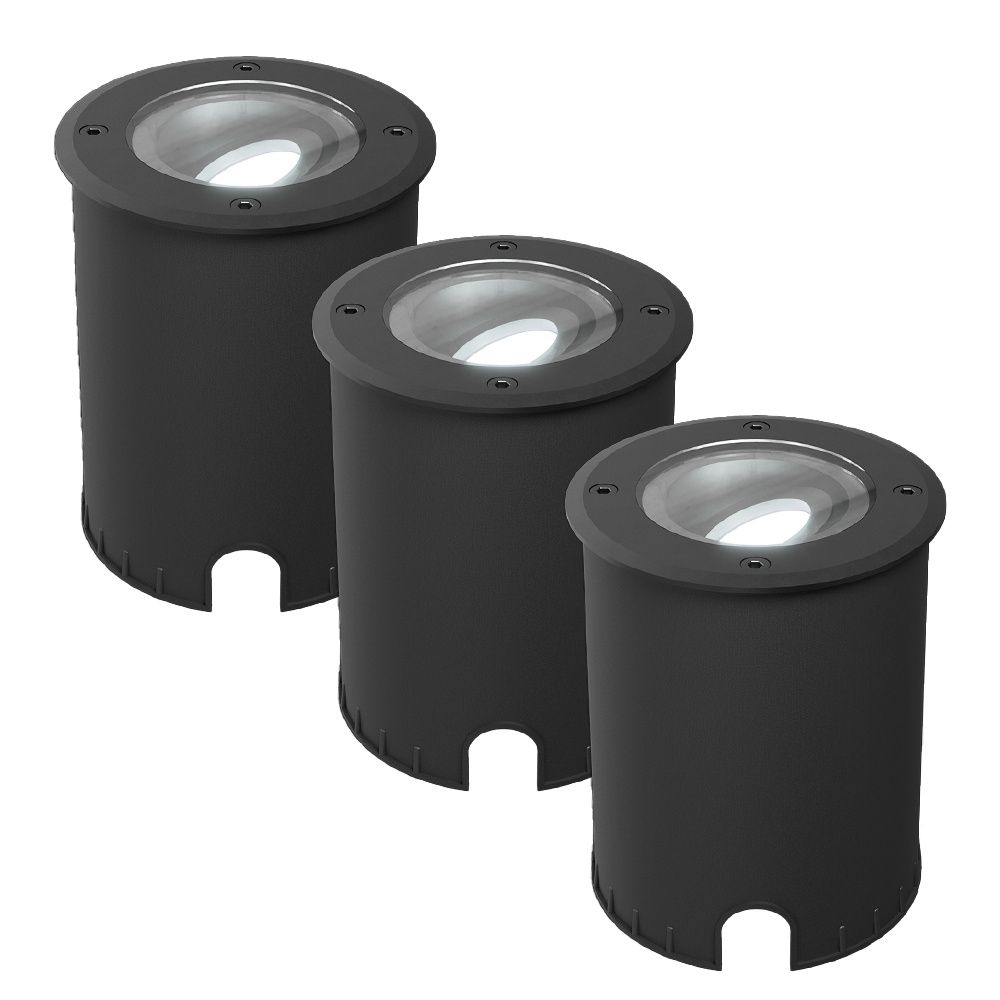 Set van 3 Lilly dimbare LED Grondspot - Kantelbaar - Overrijdbaar - Rond - 6500K daglicht wit - IP67 waterdicht - 3 jaar garantie - Zwart | HOFTRONIC
