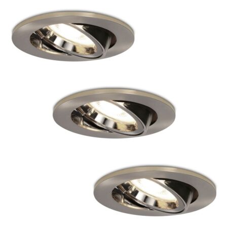 Set van 3 Lublin LED inbouwspots - 4 Watt 345 Lumen - 4000K Neutraal wit - GU10 - Dimbaar - Rond - Kantelbaar - IP20 Stofdicht - RVS | HOFTRONIC