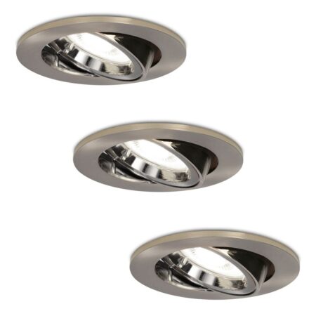 Set van 3 Lublin LED inbouwspots - 4 Watt 345 Lumen - 6500K Daglicht wit - GU10 - Dimbaar - Rond - Kantelbaar - IP20 Stofdicht - RVS | HOFTRONIC