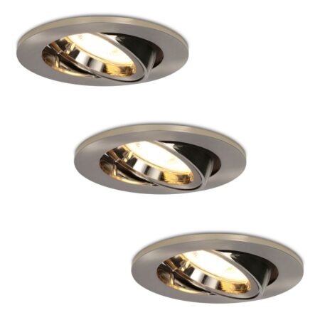 Set van 3 Lublin LED inbouwspots - 4 Watt 345 lumen - 2700K Warm wit - GU10 - Dimbaar - Rond - Kantelbaar - IP20 Voor binnen - RVS | HOFTRONIC