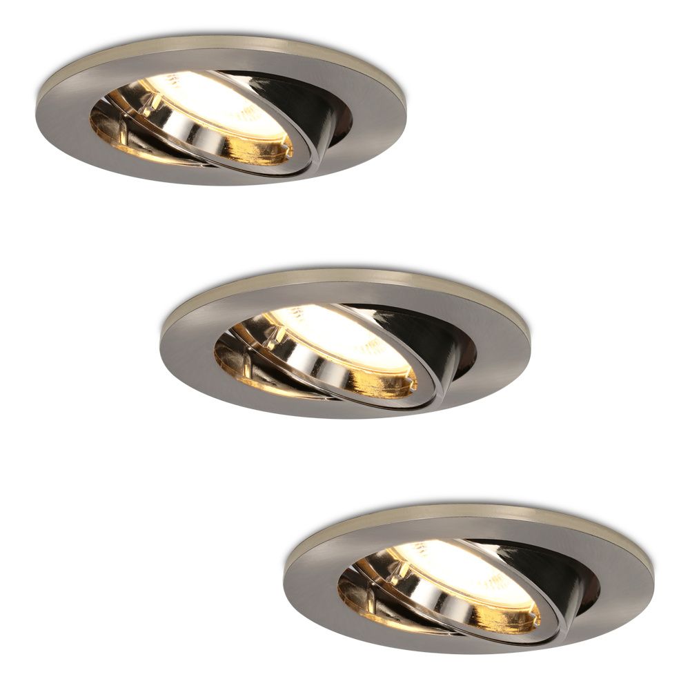 Set van 3 Lublin LED inbouwspots - 4 Watt 345 lumen - 2700K Warm wit - GU10 - Dimbaar - Rond - Kantelbaar - IP20 Voor binnen - RVS | HOFTRONIC