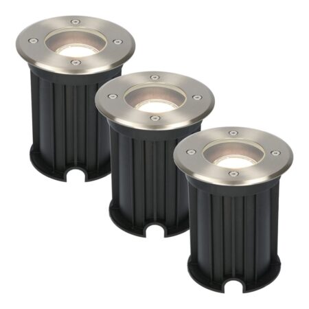 Set van 3 Maisy LED Grondspot - Dimbaar - Rond - Ø12cm - GU10 - 4 Watt 345 Lumen - 4000K neutraal wit - RVS - IP67 waterdicht - Tuinspot - Oprit | HOFTRONIC