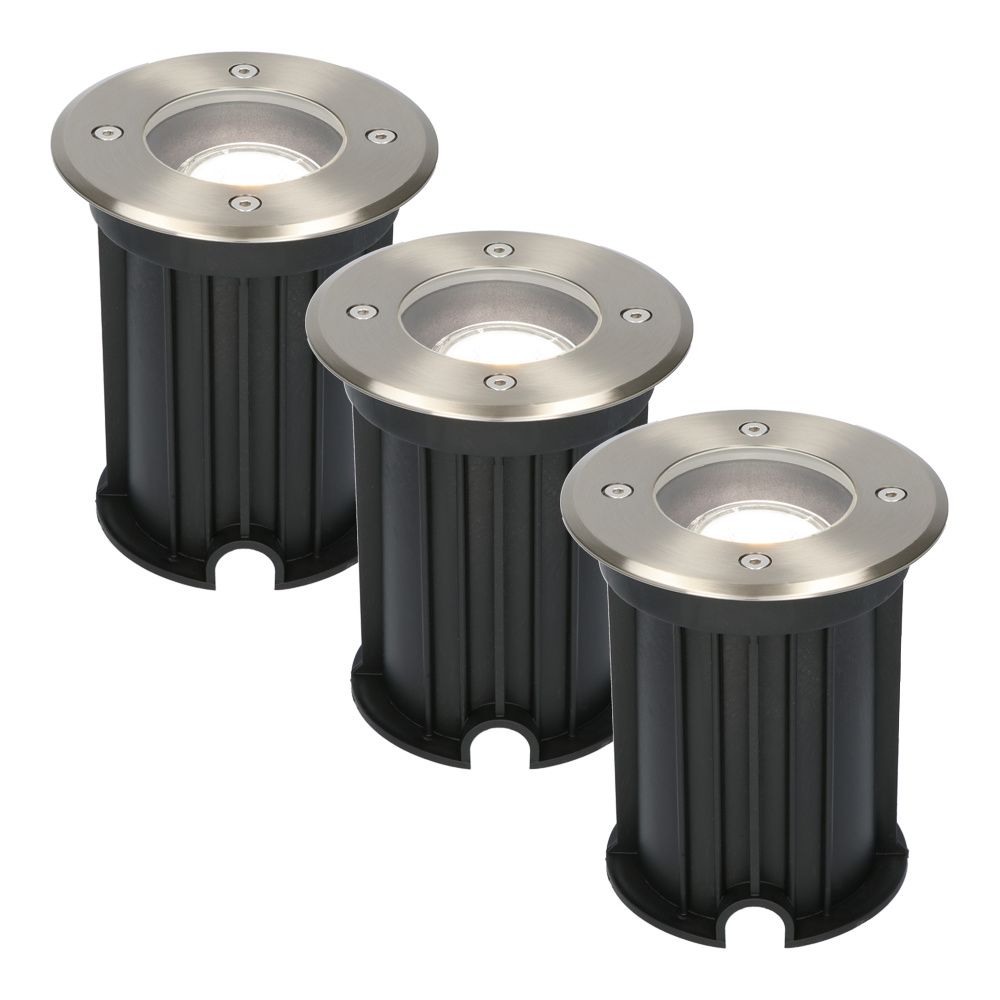 Set van 3 Maisy LED Grondspot - Dimbaar - Rond - Ø12cm - GU10 - 4 Watt 345 Lumen - 6500K daglicht wit - RVS - IP67 waterdicht - Tuinspot - Oprit | HOFTRONIC