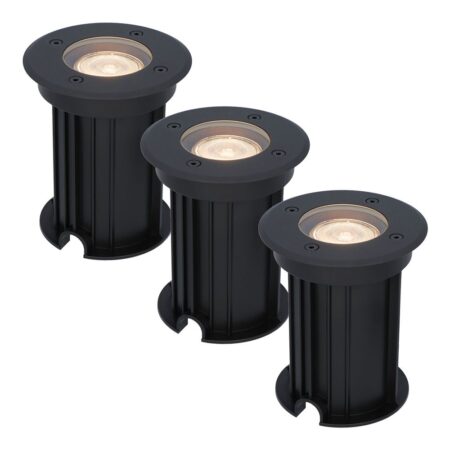 Set van 3 Maisy LED Grondspots Rond - Dimbaar - GU10 - 2700K warm wit - 4 Watt 345 lumen - Rond - Ø12cm - Tuinspot - Oprit - Zwart - IP67 waterdicht | HOFTRONIC