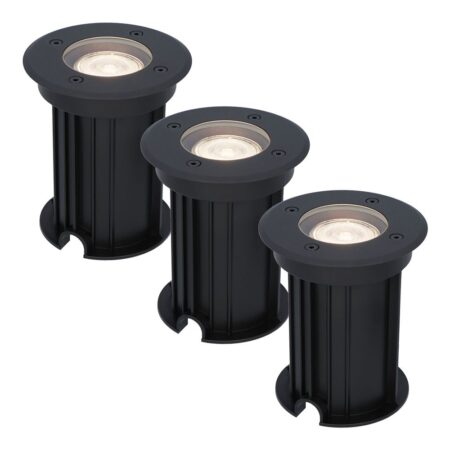 Set van 3 Maisy LED Grondspots Rond - Dimbaar - GU10 - 4000K neutraal wit - 4 Watt 345 Lumen - Rond - Ø12cm - Tuinspot - Oprit - Zwart - IP67 waterdicht | HOFTRONIC