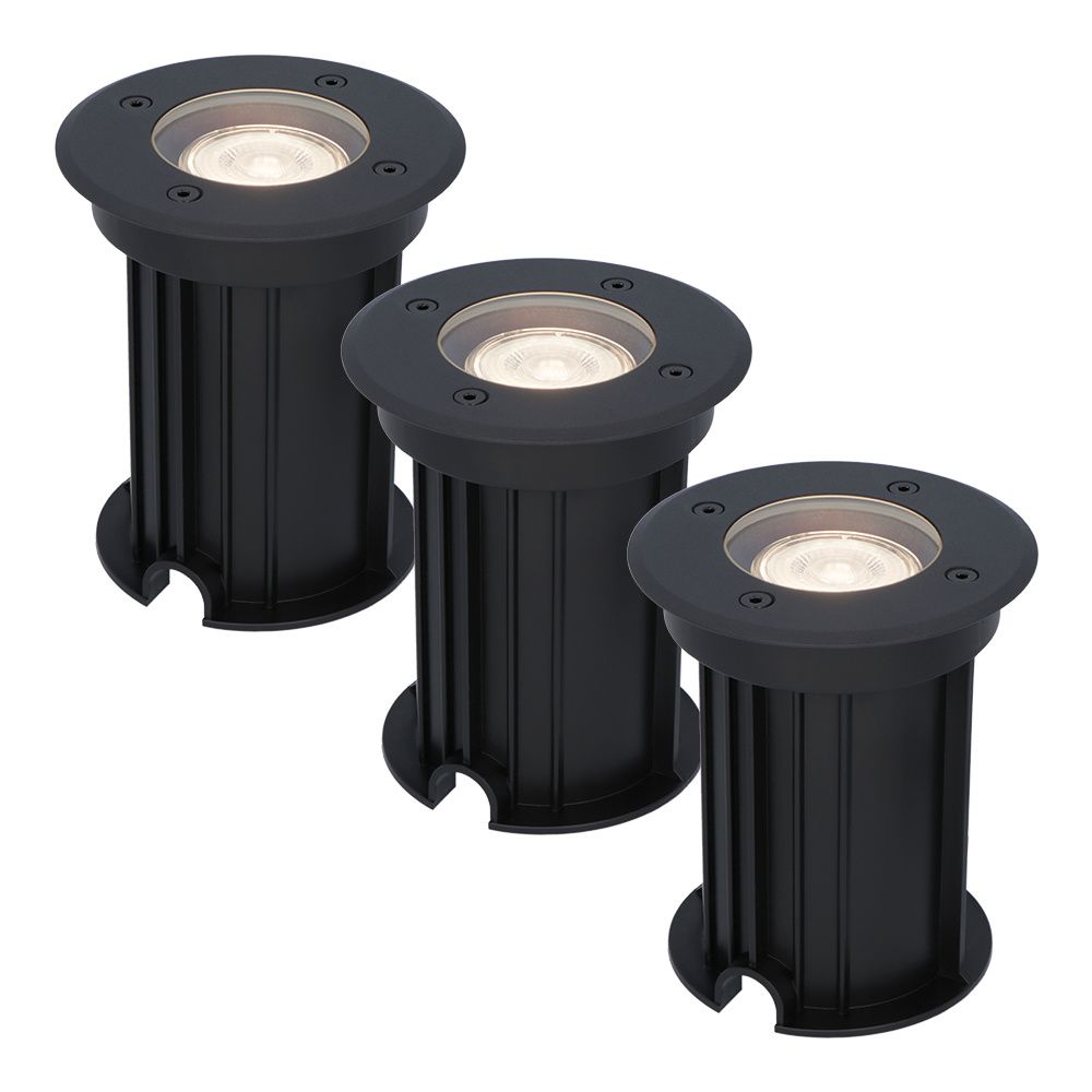 Set van 3 Maisy LED Grondspots Rond - Dimbaar - GU10 - 4000K neutraal wit - 4 Watt 345 Lumen - Rond - Ø12cm - Tuinspot - Oprit - Zwart - IP67 waterdicht | HOFTRONIC