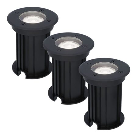 Set van 3 Maisy LED Grondspots Rond - Dimbaar - GU10 - 6500K daglicht wit - 4 Watt 345 Lumen - Rond - Ø12cm - Tuinspot - Oprit - Zwart - IP67 waterdicht | HOFTRONIC