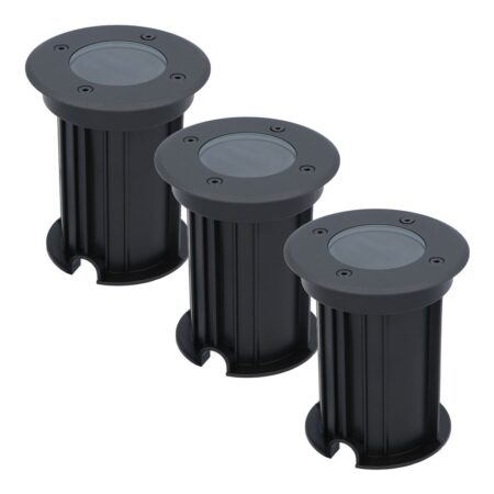 Set van 3 Maisy LED Grondspots Rond - Dimbaar - GU10 fitting - Rond - Ø12cm - Tuinspot - Oprit - Zwart - IP67 waterdicht | HOFTRONIC