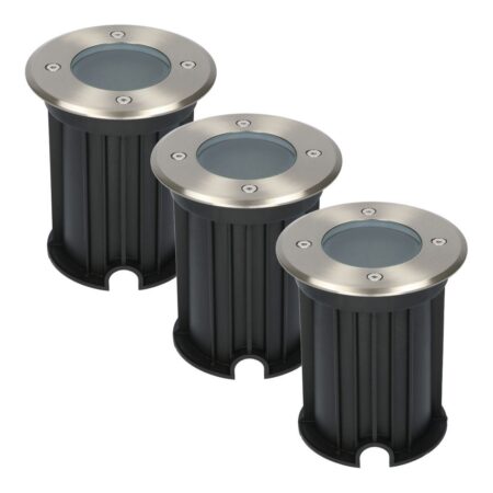 Set van 3 Maisy LED Grondspots - Rond - Ø12cm - RVS - GU10 fitting - Excl. lichtbron - IP67 waterdicht - Tuinspot - Oprit | HOFTRONIC