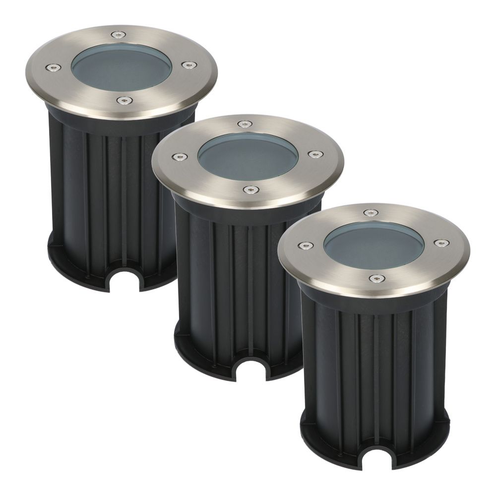 Set van 3 Maisy LED Grondspots - Rond - Ø12cm - RVS - GU10 fitting - Excl. lichtbron - IP67 waterdicht - Tuinspot - Oprit | HOFTRONIC