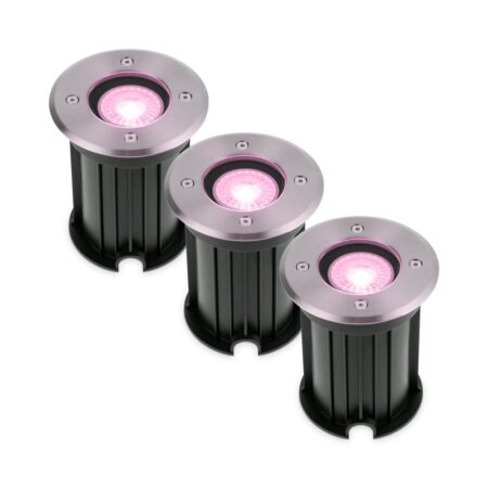 Set van 3 Maisy Smart Grondspots Rond - Ø12cm - 5.5 Watt 345 lumen - RGBWW - Wifi + Bluetooth - Bestuurbaar via app - IP67 waterdicht - Google Home - Amazon Alexa - RVS | HOFTRONIC SMART