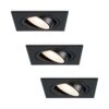 Set van 3 Mallorca LED inbouwspot - IP20 - Kantelbaar - 4 Watt 345 Lumen - 4000K Neutraal wit - GU10 - Dimbaar - Vierkant - Voor binnen - Zwart | HOFTRONIC