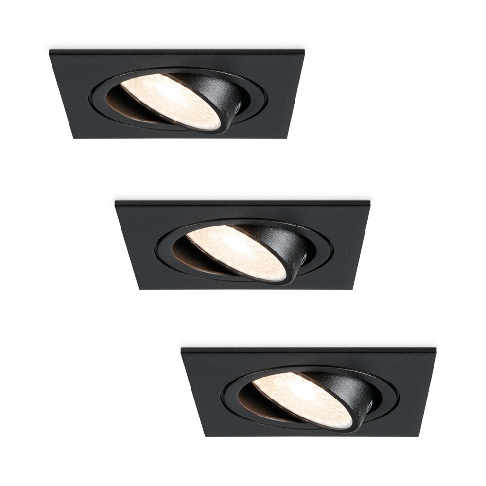 Set van 3 Mallorca LED inbouwspot - IP20 - Kantelbaar - 4 Watt 345 Lumen - 4000K Neutraal wit - GU10 - Dimbaar - Vierkant - Voor binnen - Zwart | HOFTRONIC