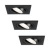 Set van 3 Mallorca LED inbouwspot - IP20 - Kantelbaar - 4 Watt 345 Lumen - 6500K Daglicht wit - GU10 - Dimbaar - Vierkant - Voor binnen - Zwart | HOFTRONIC