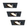 Set van 3 Mallorca LED inbouwspot - IP20 - Kantelbaar - 4 Watt 345 lumen - 2700K warm wit - GU10 - Dimbaar - Vierkant - Voor binnen - Zwart | HOFTRONIC