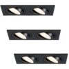 Set van 3 Mallorca LED inbouwspot - IP20 - Kantelbaar - 8 Watt 690 Lumen - 4000K Neutraal wit - Dubbel - GU10 - Dimbaar - Rechthoek - Voor binnen - Zwart | HOFTRONIC