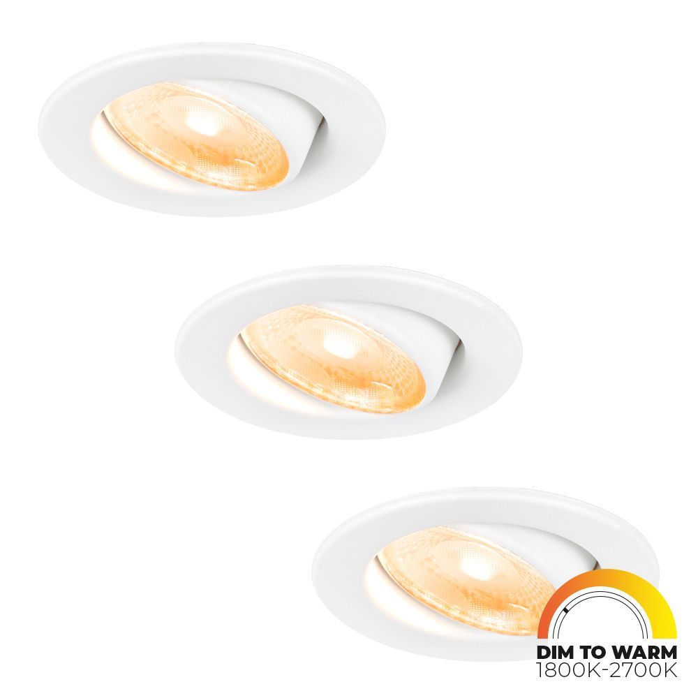 Set van 3 Malta LED inbouwspots - 5 Watt 360 lumen - Dim to warm - Rond - Kantelbaar - IP44 waterdicht - Wit - Incl. Quick Connector box | HOFTRONIC
