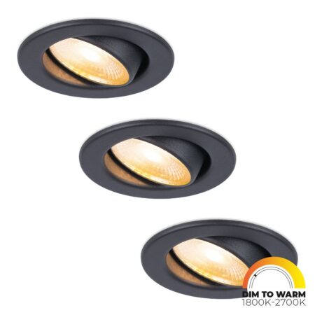 Set van 3 Malta LED inbouwspots - 5 Watt 360 lumen - Dim to warm - Rond - Kantelbaar - IP44 waterdicht - Zwart - Incl. Quick Connector box | HOFTRONIC