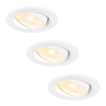 Set van 3 Malta LED inbouwspots - 5 Watt 400 lumen - 2700K warm wit - Dimbaar - Rond - Kantelbaar - IP44 waterdicht - Wit - Incl. Quick Connector box | HOFTRONIC
