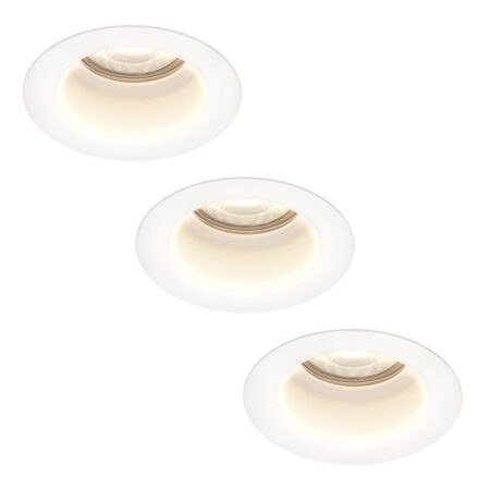 Set van 3 Mari LED inbouwspots verzonken - 4 Watt 345 Lumen - 4000K neutraal wit - GU10 - Dimbaar - Rond - IP64 Waterdicht - Wit - Anti-glare | HOFTRONIC