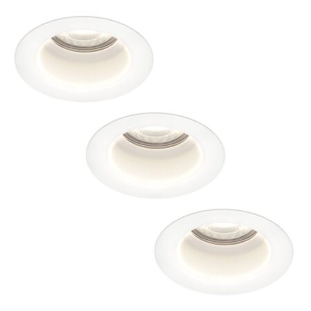 Set van 3 Mari LED inbouwspots verzonken - 4 Watt 345 Lumen - 6500K daglicht wit - GU10 - Dimbaar - Rond - IP64 Waterdicht - Wit - Anti-glare | HOFTRONIC