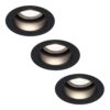 Set van 3 Mari LED inbouwspots verzonken - 4 Watt 345 Lumen - 6500K daglicht wit - GU10 - Dimbaar - Rond - IP64 Waterdicht - Zwart - Anti-glare | HOFTRONIC