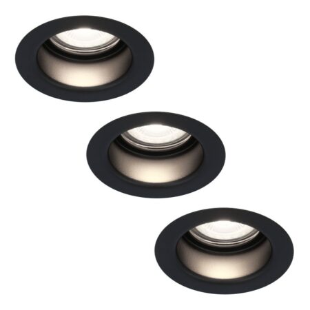Set van 3 Mari LED inbouwspots verzonken - 4 Watt 345 Lumen - 6500K daglicht wit - GU10 - Dimbaar - Rond - IP64 Waterdicht - Zwart - Anti-glare | HOFTRONIC