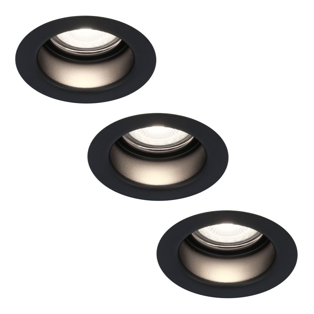 Set van 3 Mari LED inbouwspots verzonken - 4 Watt 345 Lumen - 6500K daglicht wit - GU10 - Dimbaar - Rond - IP64 Waterdicht - Zwart - Anti-glare | HOFTRONIC