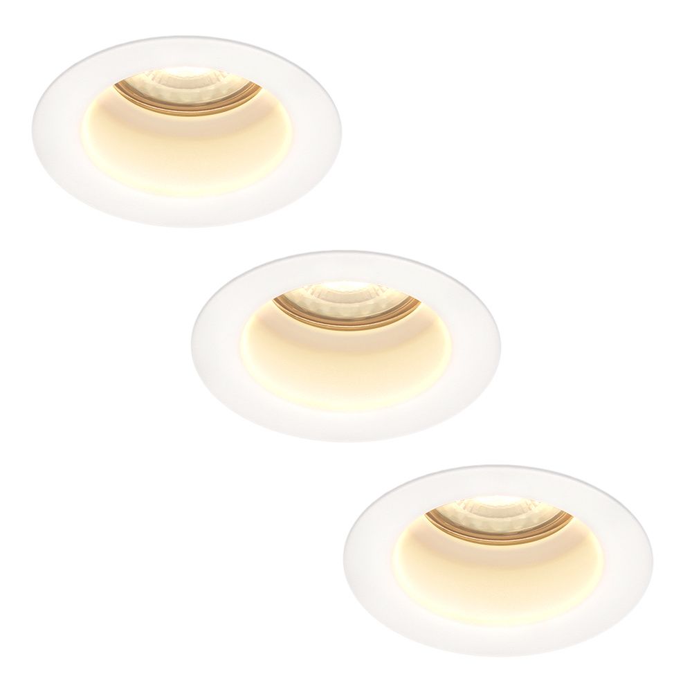 Set van 3 Mari LED inbouwspots verzonken - 4 Watt 345 lumen - 2700K warm wit - GU10 - Dimbaar - Rond - IP65 Waterdicht - Wit - Anti-glare | HOFTRONIC