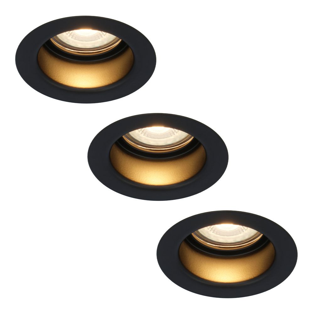 Set van 3 Mari LED inbouwspots verzonken - 4 Watt 345 lumen - 2700K warm wit - GU10 - Dimbaar - Rond - IP65 Waterdicht - Zwart - Anti-glare | HOFTRONIC