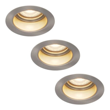 Set van 3 Mari - LED platte inbouwspots met lage inbouwdiepte - 6 Watt 570 Lumen - 2700K Warm wit - GU10 LED Module - Verzonken - Dimbaar - Rond - IP65 waterdicht - RVS | HOFTRONIC