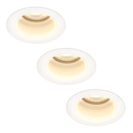 Set van 3 Mari - LED platte inbouwspots met lage inbouwdiepte - 6 Watt 570 Lumen - 2700K Warm wit - GU10 LED Module - Verzonken - Dimbaar - Rond - IP65 waterdicht - Wit | HOFTRONIC