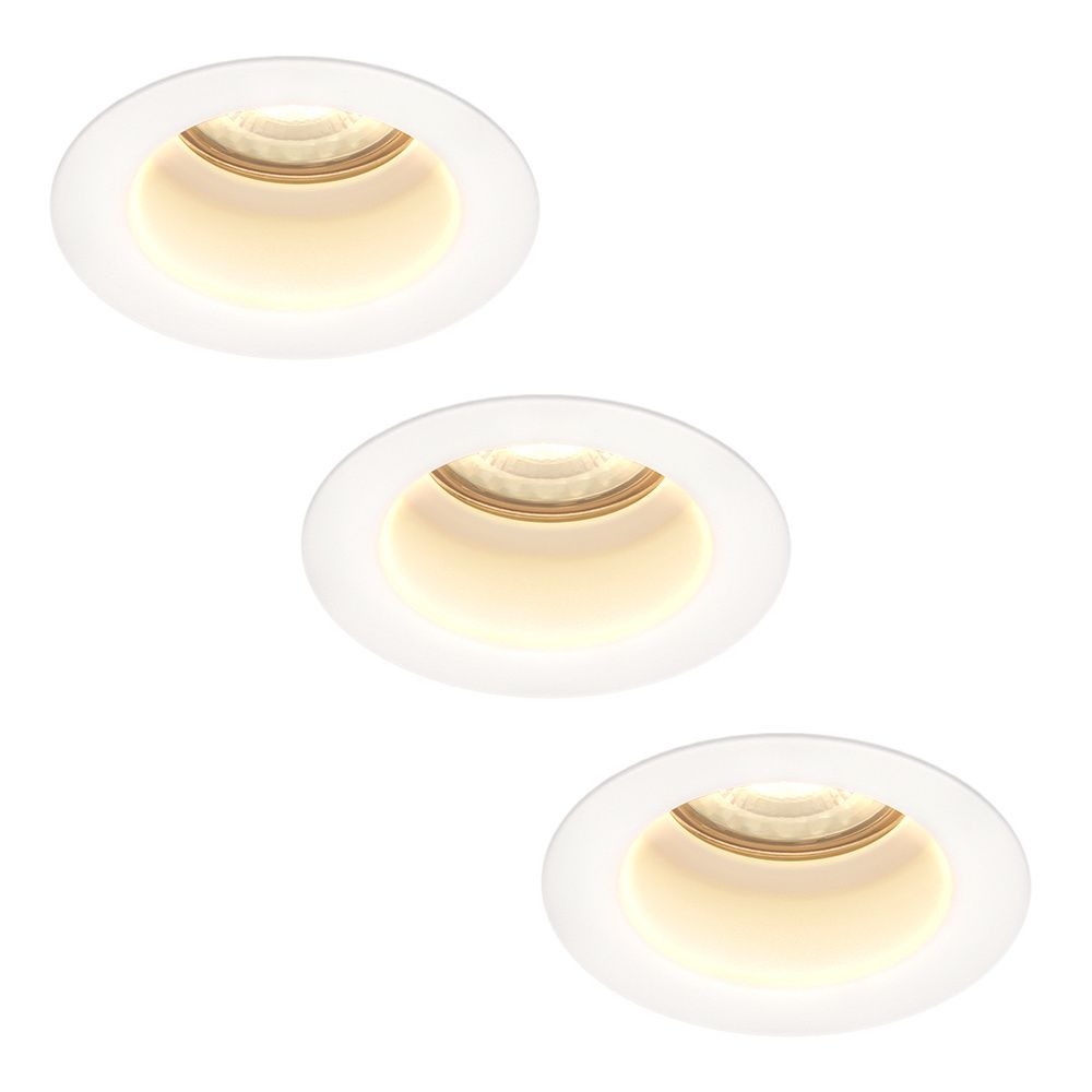 Set van 3 Mari - LED platte inbouwspots met lage inbouwdiepte - 6 Watt 570 Lumen - 2700K Warm wit - GU10 LED Module - Verzonken - Dimbaar - Rond - IP65 waterdicht - Wit | HOFTRONIC