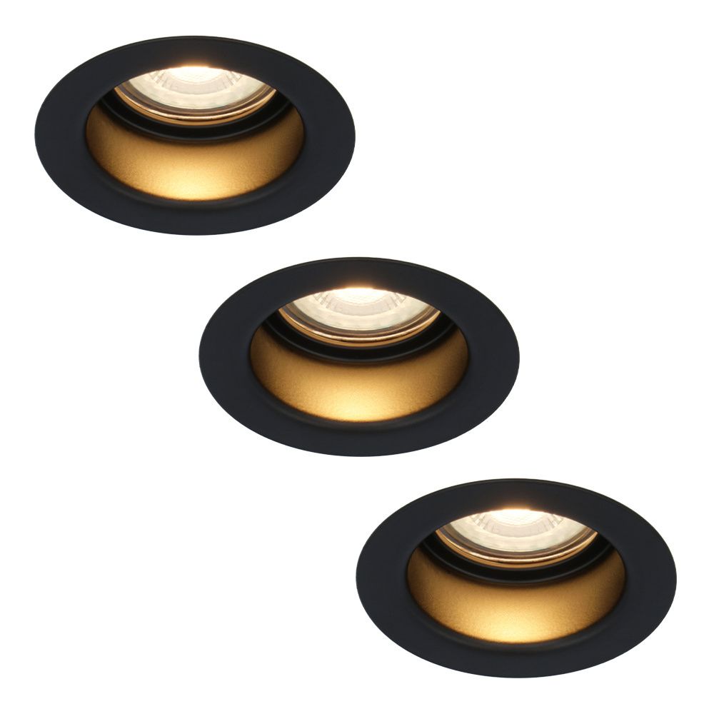Set van 3 Mari - LED platte inbouwspots met lage inbouwdiepte - 6 Watt 570 Lumen - 2700K Warm wit - GU10 LED Module - Verzonken - Dimbaar - Rond - IP65 waterdicht - Zwart | HOFTRONIC