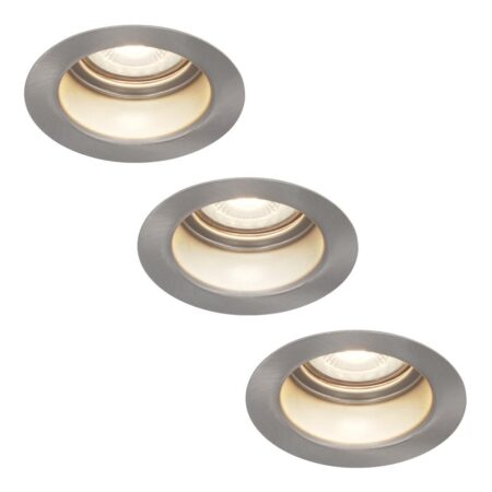 Set van 3 Mari - LED platte inbouwspots met lage inbouwdiepte - 6 Watt 570 Lumen - 4000K Neutraal wit - GU10 LED Module - Verzonken - Dimbaar - Rond - IP65 waterdicht - RVS | HOFTRONIC