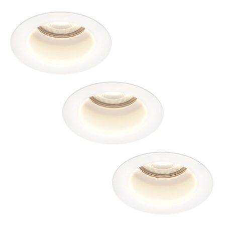 Set van 3 Mari - LED platte inbouwspots met lage inbouwdiepte - 6 Watt 570 Lumen - 4000K Neutraal wit - GU10 LED Module - Verzonken - Dimbaar - Rond - IP65 waterdicht - Wit | HOFTRONIC