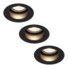 Set van 3 Mari - LED platte inbouwspots met lage inbouwdiepte - 6 Watt 570 Lumen - 4000K Neutraal wit - GU10 LED Module - Verzonken - Dimbaar - Rond - IP65 waterdicht - Zwart | HOFTRONIC