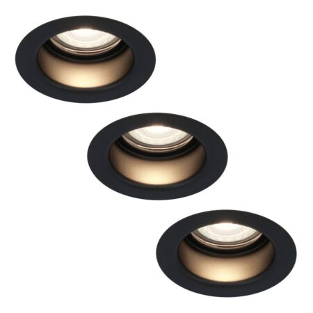 Set van 3 Mari - LED platte inbouwspots met lage inbouwdiepte - 6 Watt 570 Lumen - 4000K Neutraal wit - GU10 LED Module - Verzonken - Dimbaar - Rond - IP65 waterdicht - Zwart | HOFTRONIC