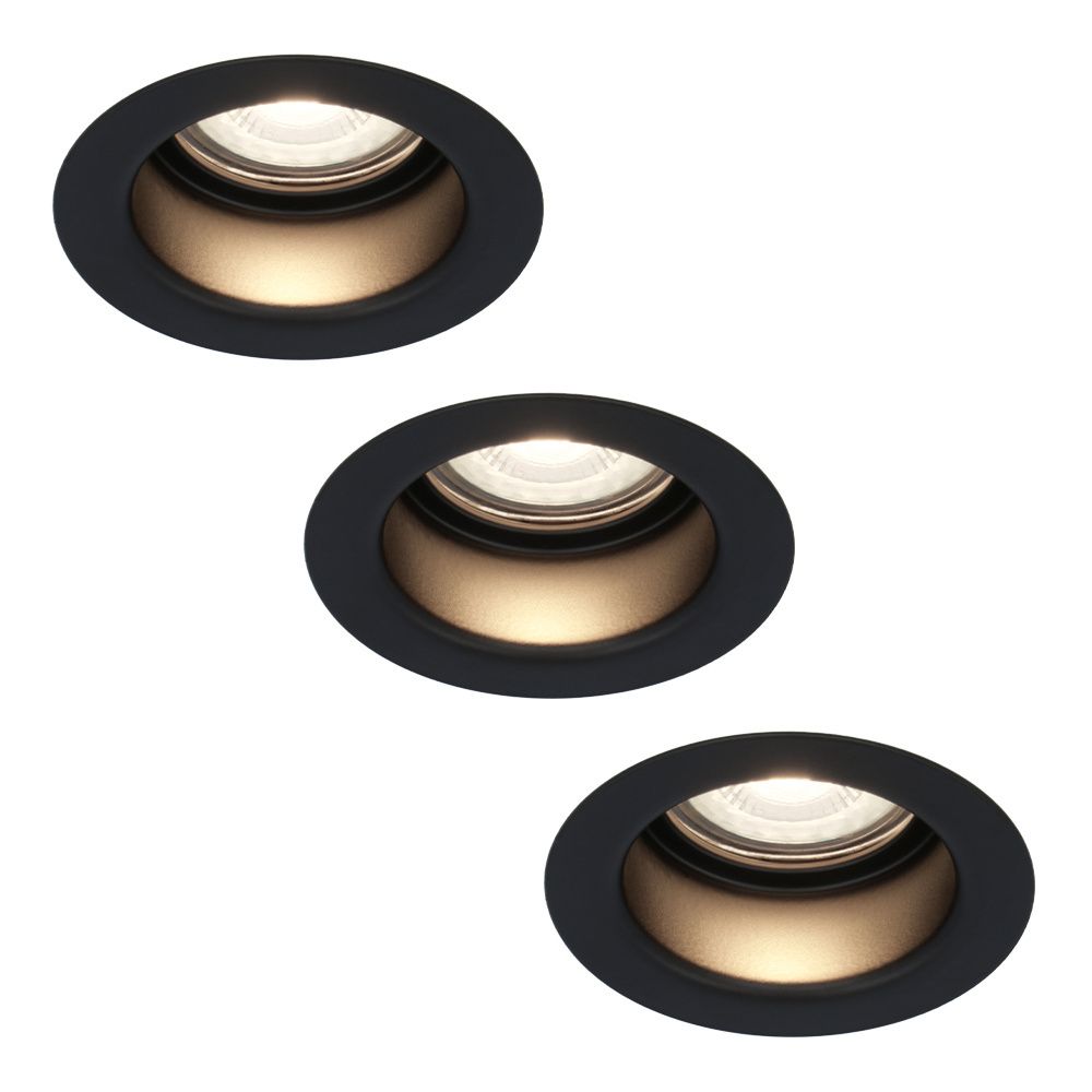 Set van 3 Mari - LED platte inbouwspots met lage inbouwdiepte - 6 Watt 570 Lumen - 4000K Neutraal wit - GU10 LED Module - Verzonken - Dimbaar - Rond - IP65 waterdicht - Zwart | HOFTRONIC