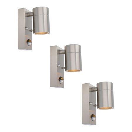 Set van 3 Mason Wandlampen - 2700K Warm Wit - Bewegingssensor en Schemerschakelaar - RVS - IP44 Waterdicht - Wandspot voor binnen en buiten | HOFTRONIC