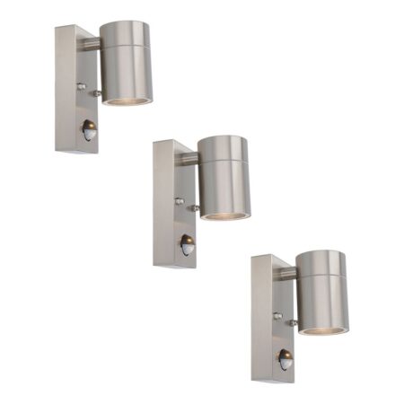 Set van 3 Mason Wandlampen - 4000K neutraal wit - Bewegingssensor en Schemerschakelaar - RVS - IP44 Waterdicht - Wandspot voor binnen en buiten | HOFTRONIC