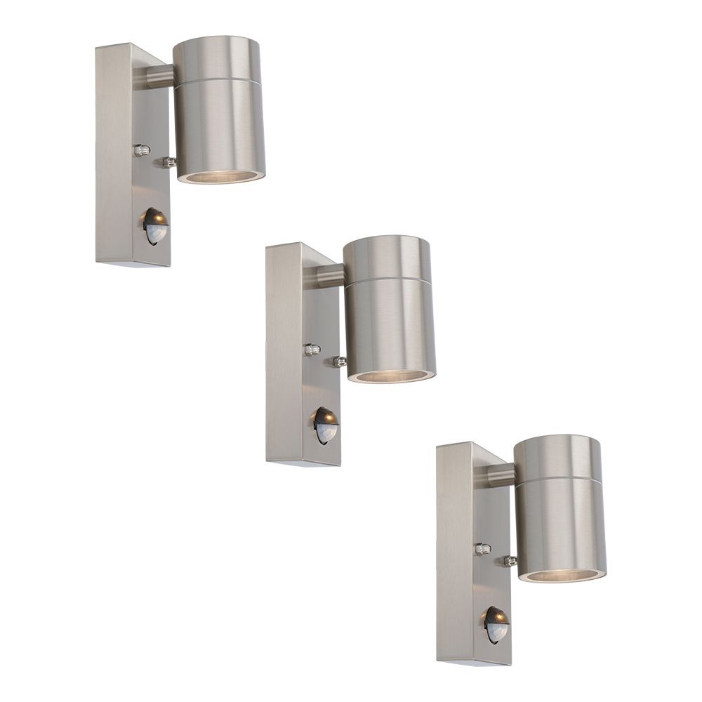 Set van 3 Mason Wandlampen - 4000K neutraal wit - Bewegingssensor en Schemerschakelaar - RVS - IP44 Waterdicht - Wandspot voor binnen en buiten | HOFTRONIC