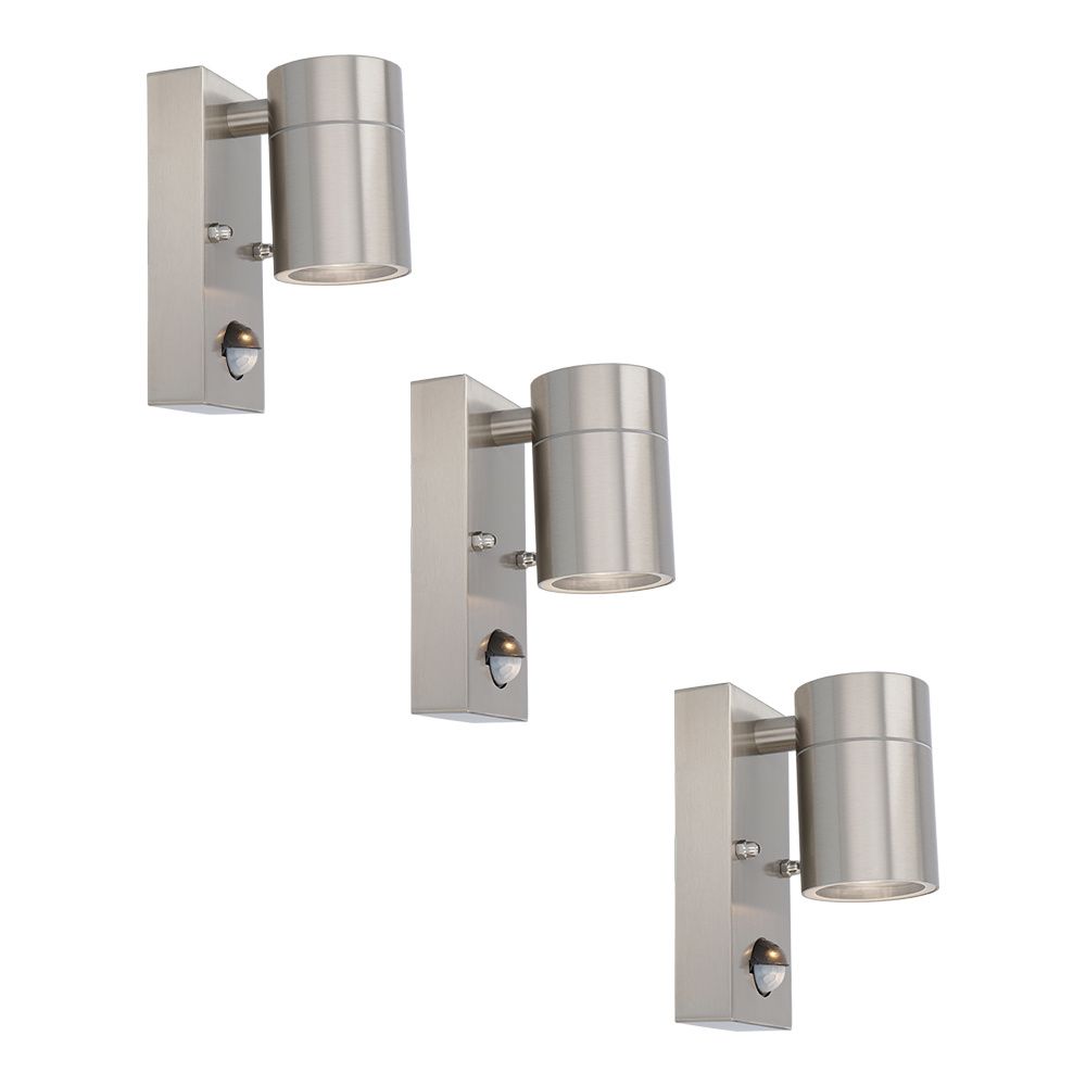 Set van 3 Mason Wandlampen - 6500K Daglicht Wit - Bewegingssensor en Schemerschakelaar - RVS - IP44 Waterdicht - Wandspot voor binnen en buiten | HOFTRONIC
