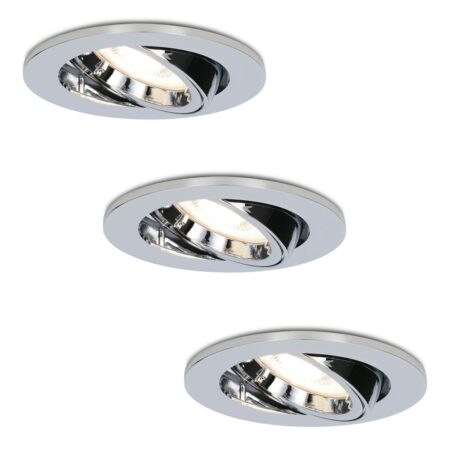 Set van 3 Maya LED inbouwspots - 4 Watt 345 Lumen - 4000K Neutraal wit - GU10 - Dimbaar - Rond - Kantelbaar - IP20 voor binnen - Chroom | HOFTRONIC