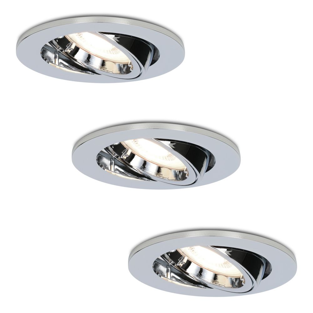 Set van 3 Maya LED inbouwspots - 4 Watt 345 Lumen - 4000K Neutraal wit - GU10 - Dimbaar - Rond - Kantelbaar - IP20 voor binnen - Chroom | HOFTRONIC
