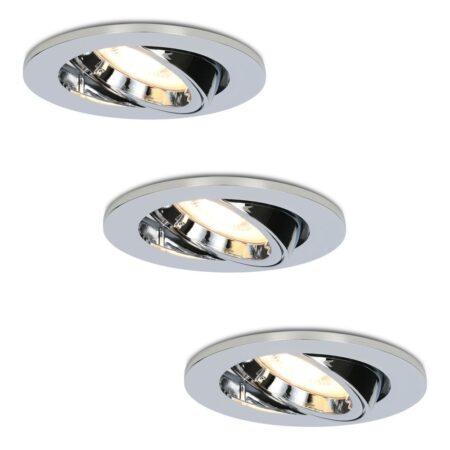 Set van 3 Maya LED inbouwspots - 4 Watt 345 lumen - 2700K Warm wit - GU10 - Dimbaar - Rond - Kantelbaar - IP20 voor binnen - Chroom | HOFTRONIC