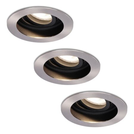Set van 3 Mesa LED inbouwspots - GU10 4 Watt 345 Lumen - 4000K neutraal wit - Dimbaar - verzonken - Rond - Kantelbaar - IP20 Voor binnen - RVS | HOFTRONIC