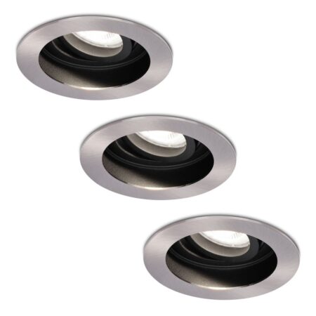 Set van 3 Mesa LED inbouwspots - GU10 4 Watt 345 Lumen - 6500K Daglicht wit - Dimbaar - verzonken - Rond - Kantelbaar - IP20 Voor binnen - RVS | HOFTRONIC