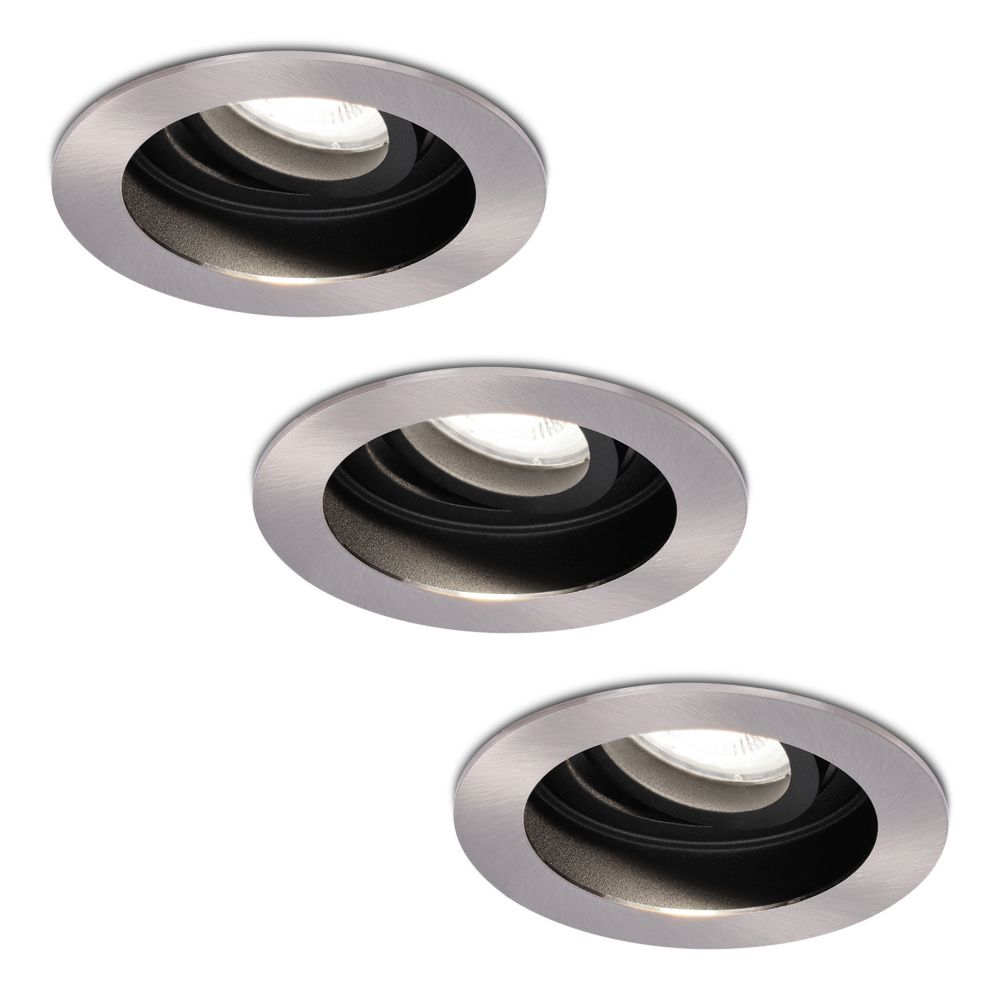 Set van 3 Mesa LED inbouwspots - GU10 4 Watt 345 Lumen - 6500K Daglicht wit - Dimbaar - verzonken - Rond - Kantelbaar - IP20 Voor binnen - RVS | HOFTRONIC